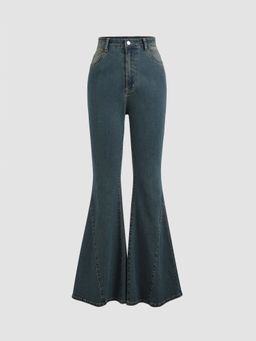 Cider - Denim High Waist Button Flared Jeans