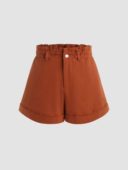 Cider - High Waist Roll Hem Button Shorts