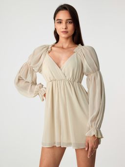 Cider - Chiffon V-Neck Solid Ruffle Trim Romper