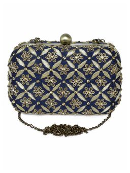 The Purple Sack - Navy Blue Embroidered Clutch
