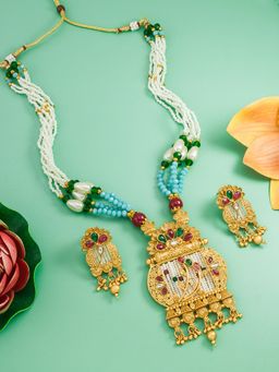 Aadita - Gold Plated Stone Studded Jewellery Set - Green