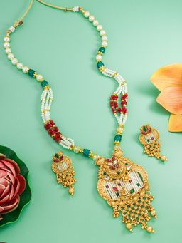 Aadita - Gold Plated Stone Studded and Beaded Choker Jewellery Set - Multi-Color