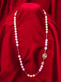 Aadita - Gold Plated Pearls Beaded Necklace Pink