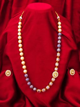 Aadita - Gold Plated Stone Studded and Beaded Jewellery Set - Purple