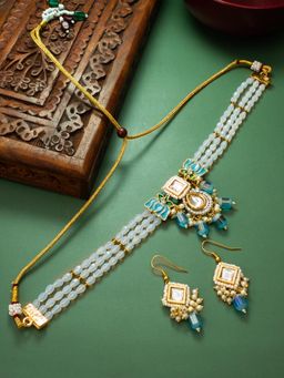 Aadita - Gold Plated Kundan and Pearl Choker Set - Blue