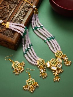 Aadita - Gold Plated Kundan and Pearl Choker Set - Multi-Color