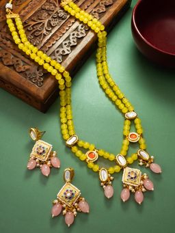 Aadita - Gold Plated Kundan and Pearl Choker Set - Peach