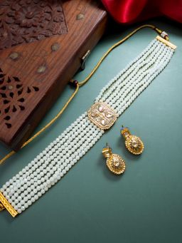 Aadita - Gold Plated Kundan and Pearl Choker Set - Grey