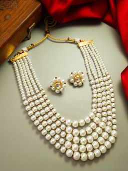 Aadita - Gold Plated Matinee Pearl Set - White
