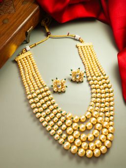 Aadita - Gold Plated Matinee Pearl Set - Gold