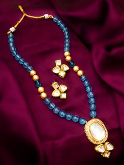 Aadita - Gold Plated Matinee Pearl Set - Blue