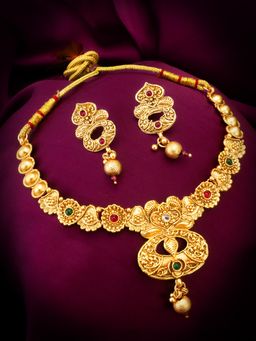 Aadita - Gold Plated Kundan and Pearl Choker Set - Multi-Color