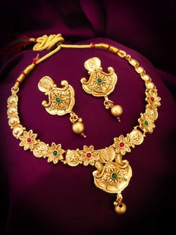 Aadita - Gold Plated Kundan and Pearl Choker Set - Multi-Color