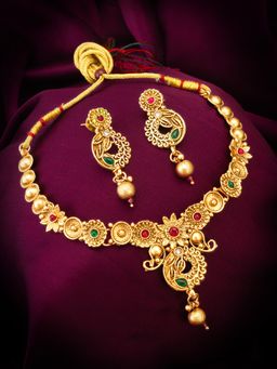 Aadita - Gold Plated Kundan and Pearl Choker Set - Multi-Color