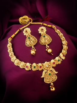 Aadita - Gold Plated Kundan and Pearl Choker Set - Multi-Color