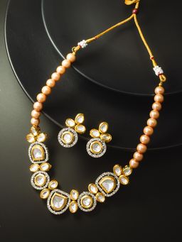 Aadita - Gold Plated Kundan and Pearl Choker Set - White