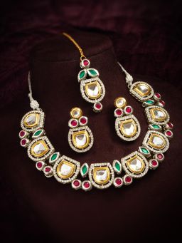 Aadita - Gold Plated Kundan and Pearl Choker Set - Multi-Color