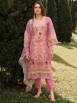 Indo Era - Women Pink V-Neck Embroidered Kurta with Pant and Dupatta