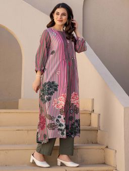 Indo Era - Women Multi-Color Round Neck Printed Kurta with Pant