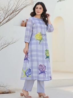 Indo Era - Women Lavender Round Neck Printed Kurta with Pant