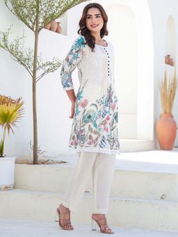 Indo Era - Women Multi-Color Round Neck Printed Kurta with Pant