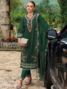 Indo Era - Women Green Sweetheart Embroidered Kurta with Pant and Dupatta