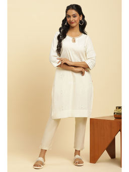 W - White Floral Kurta