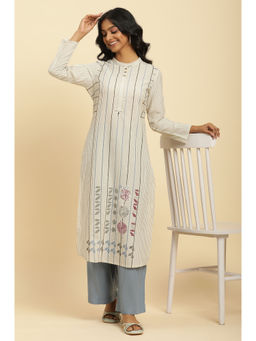 W - Off White Stripes Kurta and Flared Pant (Set of 2)