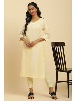 W - Yellow Stripes Kurta and Slim Pant (Set of 2)