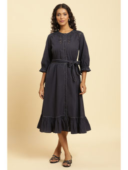 W - Blue Solid Midi Dress (Set of 2)