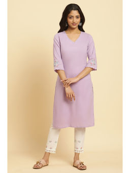 W - Purple Solid Kurta