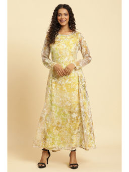 W - Yellow Self Design Maxi Dress