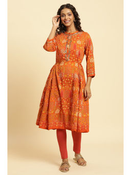 W - Orange Floral Kurta
