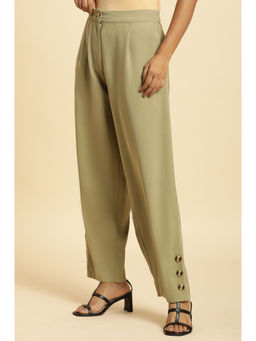 W - Green Solid Straight Trouser