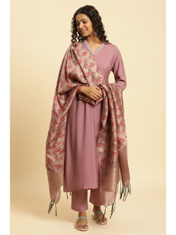 W - Pink Embroidered Kurta, Slim Pant and Dupatta (Set of 3)