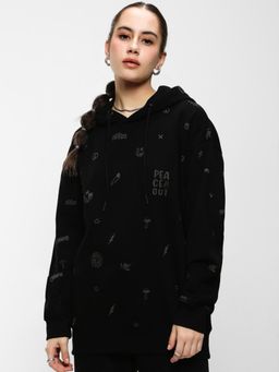 Bewakoof - Women's Black AOP Oversized Hoodies