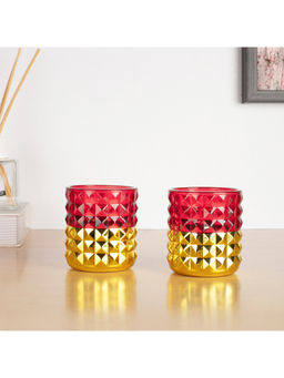 HomeTown - Set Of 2 Tea Light Holder, Red & Gold