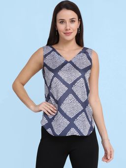 FABLE STREET - V Neck Floral Shibori Top - Blueish Grey