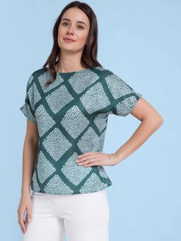 FABLE STREET - Boat Neck Shibori Print Top - Green
