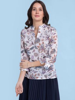 FABLE STREET - Floral Mandarin V Neck Top With Inner Multicolour