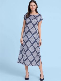 FABLE STREET - A-line Shibori Print Dress- Blueish Grey