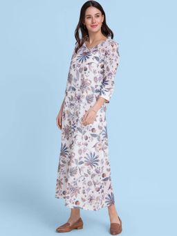 FABLE STREET - A-line Floral Print Dress- White
