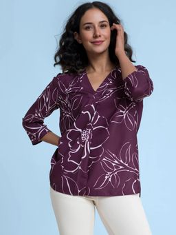 FABLE STREET - Wine And White V Neck Foral Top