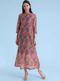 FABLE STREET - Multicolored High Neck Ethnic Motif A Line Dress