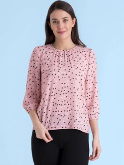 FableStreet - Multi Color Round Neck Polka Dot Print Top