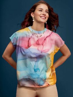 FableStreet - Multicolour High Neck Fumes Print Top