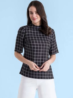 FABLE STREET - Multi Color High Neck Checkered Top