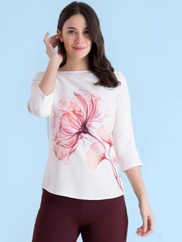 FableStreet - Multi Color Boat Neck Placement Print Top