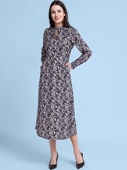 FABLE STREET - Multi Color High Neck Ditsy Print A Line Dress