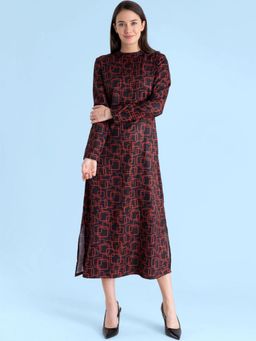 FableStreet - Multi Color High Neck Geometric Print Shift Dress